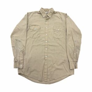 Vintage Unitog Shirt Mens Large Tan Brown Stripe Button Front Workwear 80s